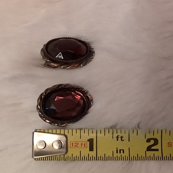 Vintage 60s Bronze Toned Burgundy Straight Pin With Closure Clasp - Picture 8 of 8